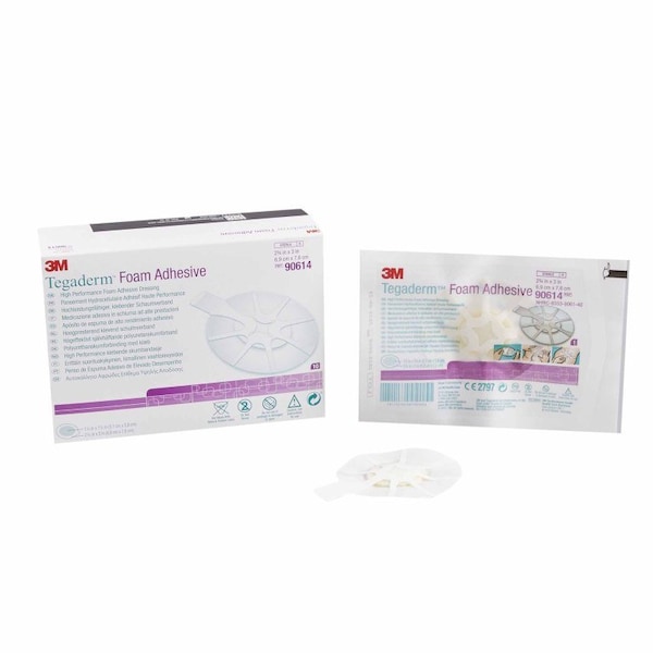 3M Tegaderm Foam Dressing 2-3/4 X 2-3/4 Inch With Border Film Backing Acrylic Adhesive Oval Sterile, 10PK 90614 - main